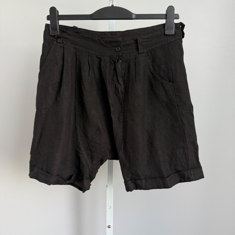 Aoyama Itchome Anthro Italian 100% Linen Shorts Pleated‎ Vintage Luxury sz L